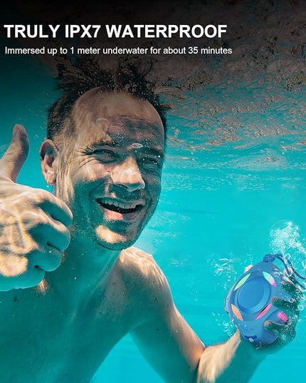 comiso Shower Bluetooth Speaker, IP67 Waterproof Speaker with LED Light, Portable Speakers with True Wireless Stereo, Floating, 2000mAh, Built-in-Mic, Ideal for Travel, Beach, Gifts for Unisex.
