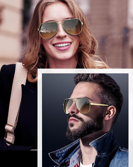 LUENX Aviator Sunglasses for Men Women Polarized New Shades Large Metal Frame - UV 400 Protection