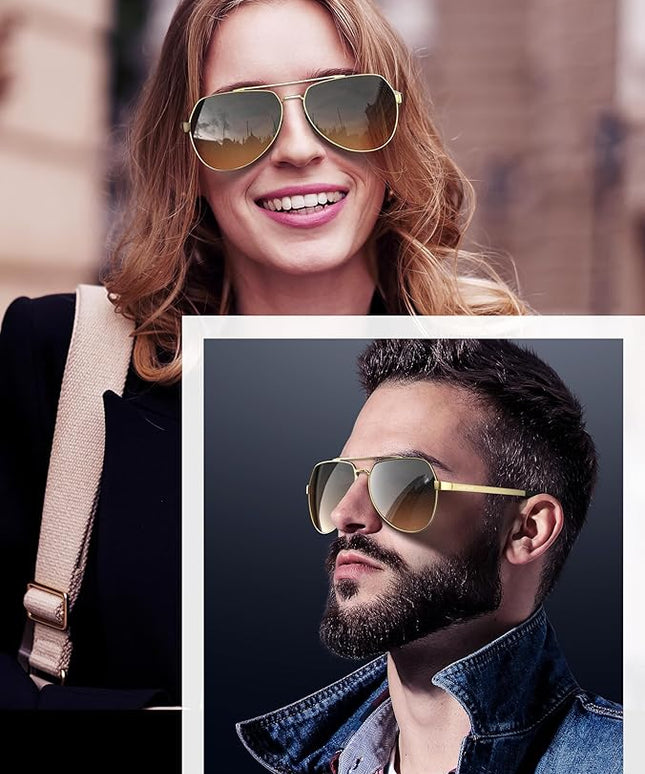 LUENX Aviator Sunglasses for Men Women Polarized New Shades Large Metal Frame - UV 400 Protection