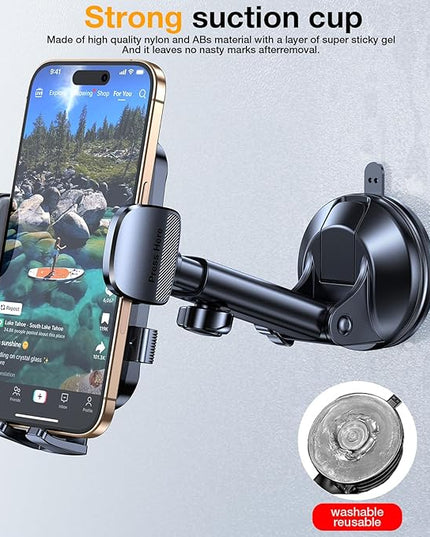 Romuto Car Phone Holder Mount【Super Suction】 Cell Phone Mount Phone Holders for Your Car Accessories for Women Men Dashboard/Windshield/Vent/Wall Shower Mounts Truck Stand for iPhone Samsung