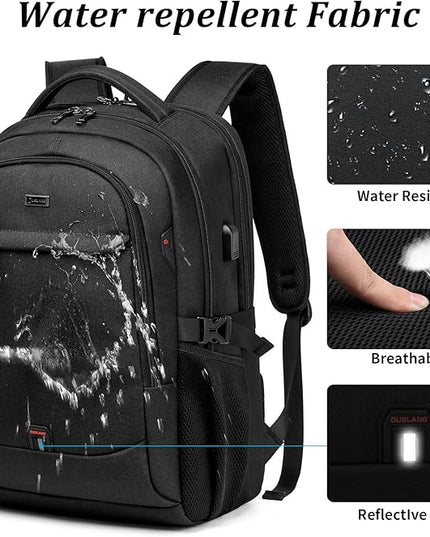 DUSLANG 17 Inch Laptop Backpack for Travel with Backpack Rain Cover College Backpack for Men Laptop Bag with USB Charging Port,Black