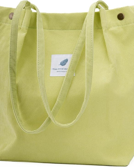 Corduroy Tote Bag Cute Tote Bags for Women Shoulder Bag with Inner Pocket for Work Beach Travel and Shopping Grocery