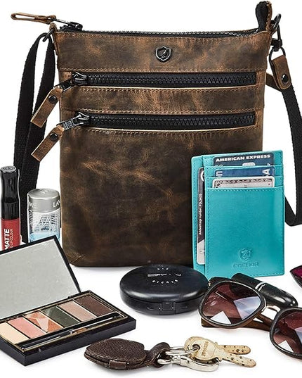 Crossbody Sling Bag for Women Small Real Leather Purse Vintage Travel Crossover Shoulder Bag Handmade