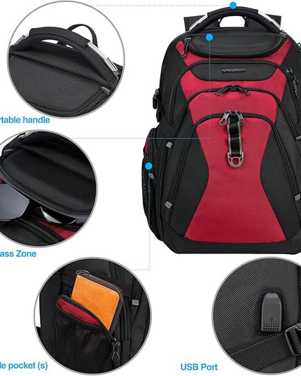 KROSER Travel Laptop Backpack 18.4 Inch XXXL Gaming Backpack with Hard Shell Saferoom RFID Pockets Water-Repellent Business College Daypack Stylish Laptop Bag for Men/Women-Black Red