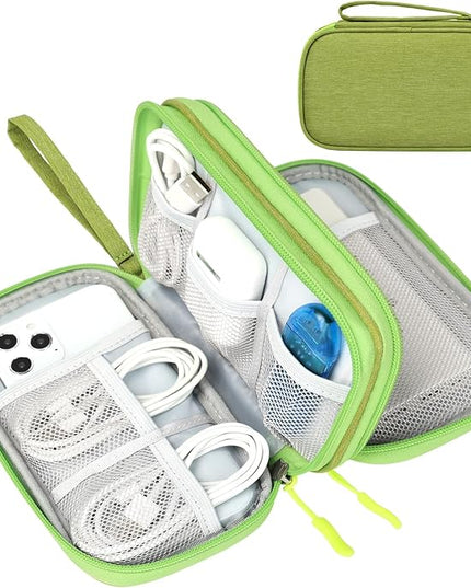 FYY Travel Cable Organizer Pouch Electronic Accessories Carry Case Portable Waterproof Double Layers All-in-One Storage Bag for Cord, Charger, Phone, Earphone Green