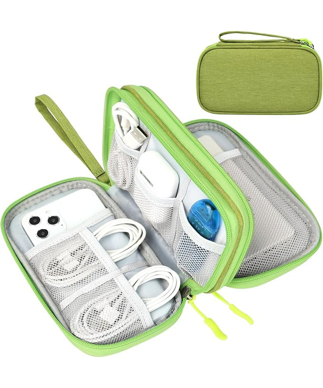 FYY Travel Cable Organizer Pouch Electronic Accessories Carry Case Portable Waterproof Double Layers All-in-One Storage Bag for Cord, Charger, Phone, Earphone Green