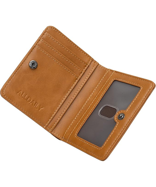 Alldaily Small RFID Wallet for Women Slim Compact Bifold Pocket Ladies Travel Mini Purse (Brown)