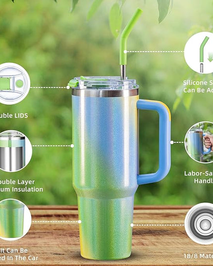 40 oz tumbler with handle and straw,Double Wall Vacuum Reusable Stainless Steel Insulated Water Bottle,With Leak Proof lid and Straw for Iced or Cold Beverages (Fairyland)