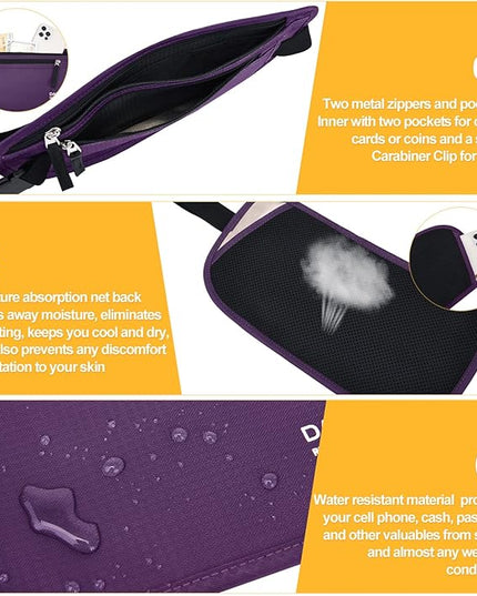 RFID Blocking Money Belt for Men Women, Slim Fanny Pack For Travel，Running,Conceal Waist Wallet For Passport Holder,Phone,Cash(Dark Purple), Dark Purple, Rfid Blocking & Belt Wide:1inch