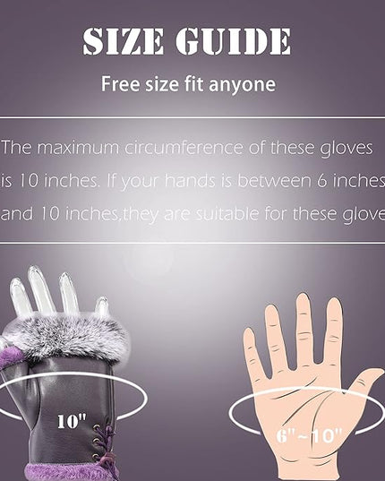 Cute Winter Gloves - Fuzzy Furry Faux Fur Lined, Warm Hands Warmer for Women