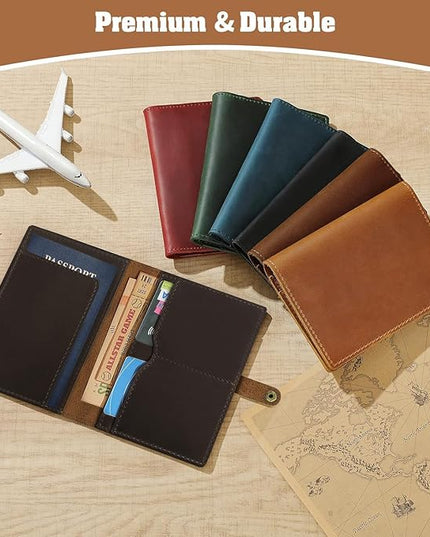 Jack&Chris Genuine Leather Passport Holder For Travel, RFID Blocking Handmade Passport Holder with Card Case Organized & Safe, Quality Travel Essentials for Women and Men for Gifting, Coffee