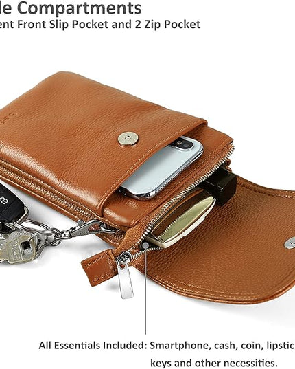 befen Genuine Leather Small Crossbody Bags for Women Cell Phone Bag Cross Body Purses,Silver Zipper