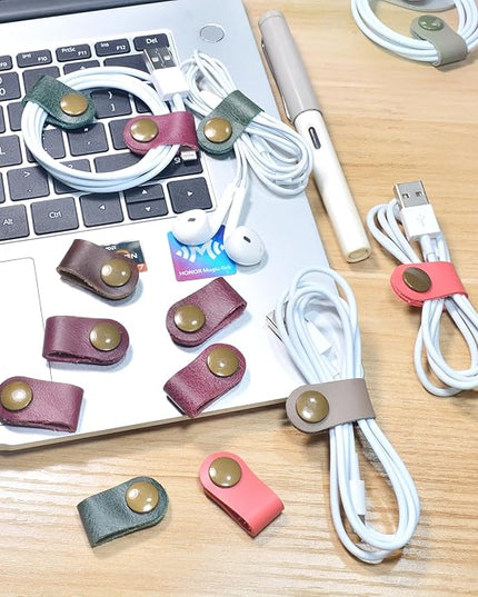 CAILLU Cord Organizer,Cord Keeper,Cable Organizer USB Holder,Cable Management,Cable Straps,Earbud case,wrap Headset Winder,Phone Earphone Clips Ties (Rose red Cord Organizer)