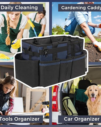 Wearable Cleaning Caddy, Cleaning Caddy Supplies Organizer with Handle & Shoulder Straps for Housekeepers, Under Sink & Car Cleaning Tool Organizers Bag with 4 Foldable Divider (NavyBlue)