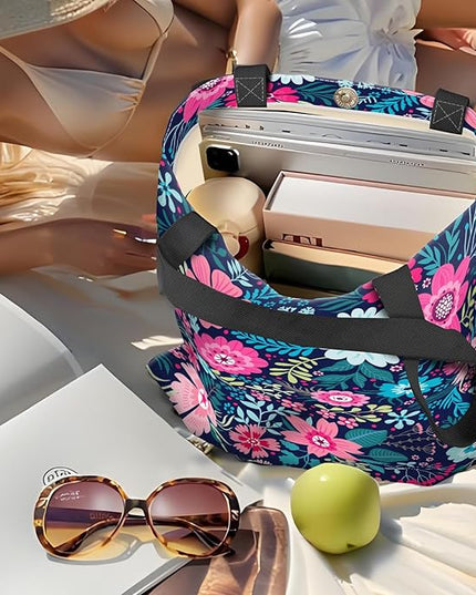Canvas Tote Bag for Women，Cute Heavy-Duty Shoulder Bag with Zipper Pocket -Travel Tote for Grocery, Gym,Shopping
