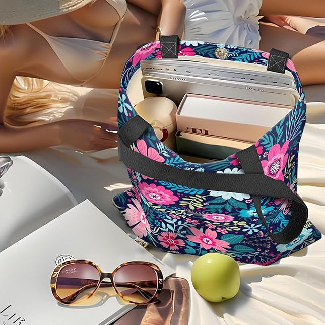 Canvas Tote Bag for Women，Cute Heavy-Duty Shoulder Bag with Zipper Pocket -Travel Tote for Grocery, Gym,Shopping