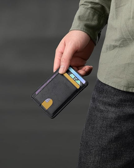 Buffway Slim Minimalist Front Pocket RFID Blocking Leather Wallets for Men and Women - Slate Black | Slim, Minimalist, Front Pocket, RFID Blocking