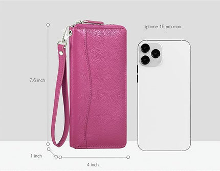 Oak Leathers Pink RFID Leather Wallet for Women - Womens Wallet Clutch with 8 Credit Card Holder, Coin Pocket, Gift for Women’s