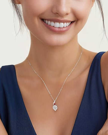 ANDSO Moissanite Heart Pendant Necklaces for Women, 925 Sterling Silver Necklace with Birthstone, Ideal Anniversary Present or Birthday Christmas Valentine Jewelry Gifts for Mom Wife Her Girlfriend