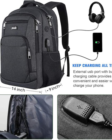 Paude Backpack for Men and Women,17.3 inch School Backpack for Teens,Travel Laptop Backpack with USB Charging port for Business College Travel