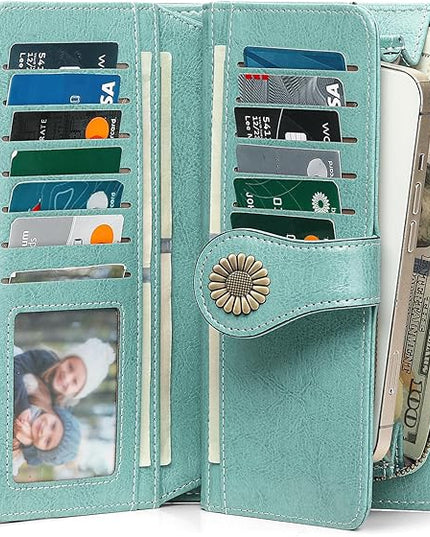 SENDEFN Wallets for Women Leather Credit Card Holder with RFID Blocking Large Capacity Wristlet | with RFID Blocking, Large Capacity, Wristlet, with RFID Blocking, Large Capacity, Wristlet