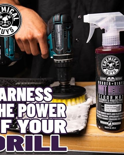 Chemical Guys HOL70016 Heavy Duty Floor Mat Cleaning Kit with Mat Renew Rubber + Vinyl Floor Mat Cleaner and Protectant (16 fl oz), Drill Brush Attachment, & Workhorse Towels, 5 Item Kit