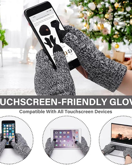 FZ FANTASTIC ZONE Mens Winter Knit Hat Beanie Long Neck Scarf Touchscreen Gloves Set Fleece Skull Caps Gifts for Men Women