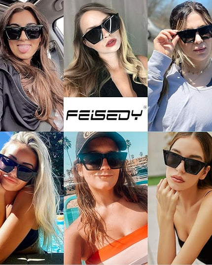 FEISEDY Vintage Square Cat Eye Sunglasses Women Trendy Cateye Sunglasses B2473