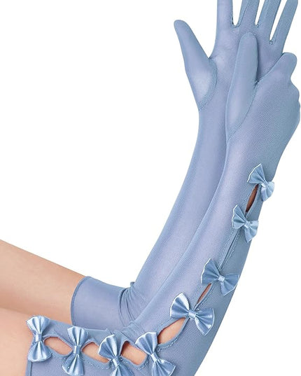 BABEYOND Lace Gloves for Women - Princess Gloves Long Stretchy Bow Mesh Tulle Sheer for Costume Opera Party
