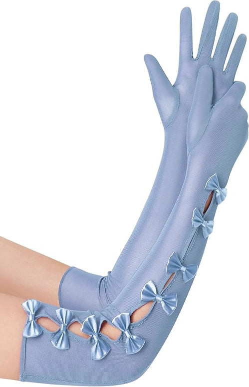 BABEYOND Lace Gloves for Women - Princess Gloves Long Stretchy Bow Mesh Tulle Sheer for Costume Opera Party