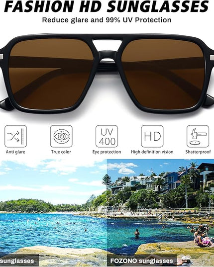 Retro Aviator Sunglasses for Women Men Trendy Classic Square 70s 80s 90s Vintage Shades Double Bridge Aviators FZN813