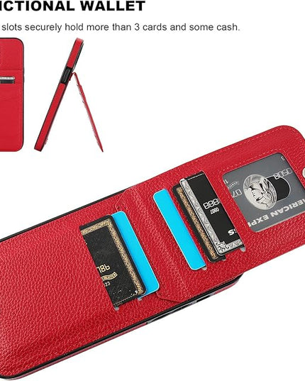 KIHUWEY Compatible with iPhone 13 Pro Max Case Wallet with Credit Card Holder, Premium Leather Magnetic Clasp Kickstand Heavy Duty Protective Cover for iPhone 13 Pro Max 6.7 Inch (Lichee Red)