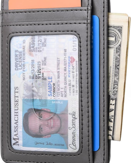 Buffway Slim Minimalist Front Pocket RFID Blocking Leather Wallets for Men and Women - Alaska Grey