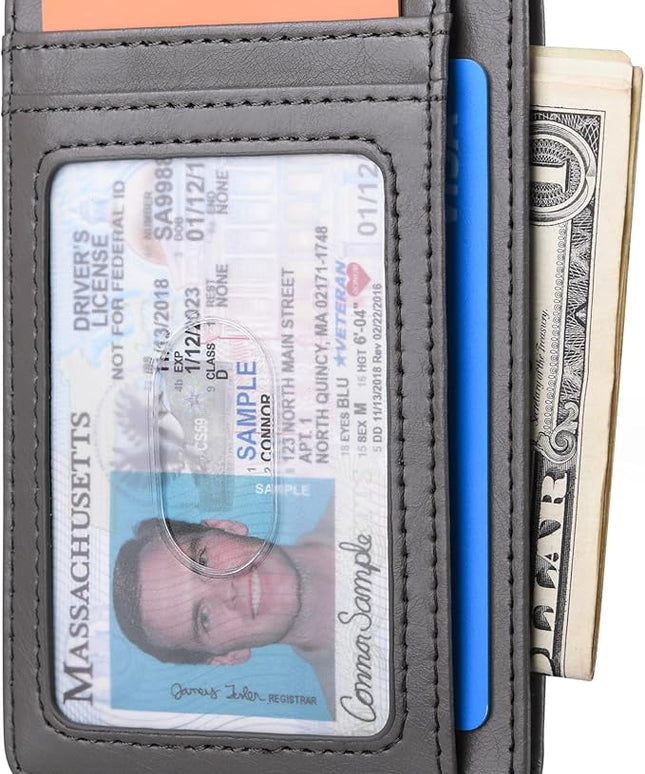 Buffway Slim Minimalist Front Pocket RFID Blocking Leather Wallets for Men and Women - Alaska Grey
