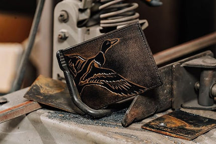 House of Jack Co. Duck Slim Bifold Wallet for Men and Outdoorsmen, Camou Lining, Full Grain Cowhide Leather Wallet, Black