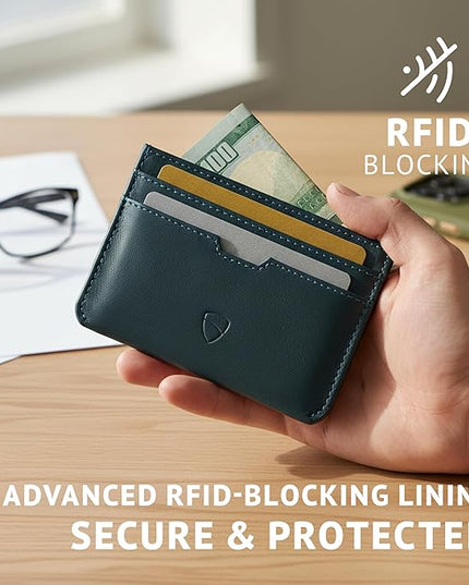 Vaultskin MOORGATE Slim Card Holder - Minimalist Leather Wallet, RFID Blocking Sleeve, Fits Front Pocket, for Men and Women