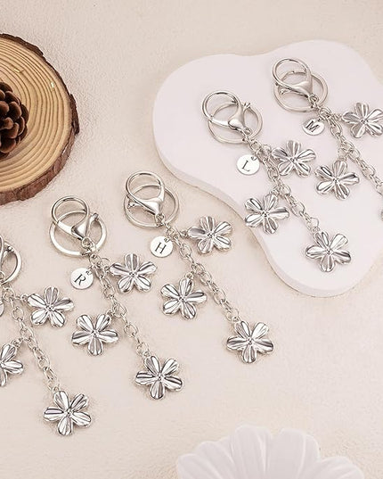 XGALBLA Gold/Silver Initial Keychain Flower Charms for Key Cute Letter Keyring for Purse Handbag Backpack
