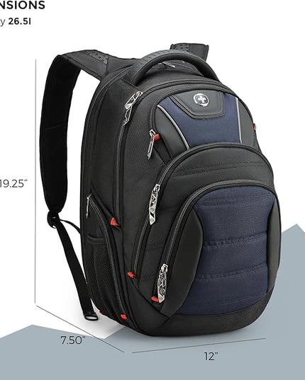 Swissdigital Design Men's Laptop Backpack for Man，Large Capacity Business Travel Backpack Black/Blue | J14-12