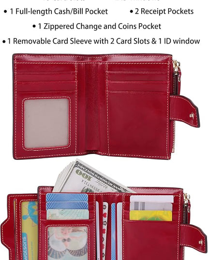 AINIMOER Women's RFID Blocking Leather Small Compact Bi-fold Zipper Pocket Wallet Card Case Purse with id Window