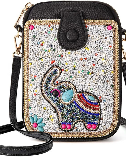 Women's Small Crossbody Cell Phone Bag, Boho Colorful Beaded Purse Wallet with Handmade Cute Patterns