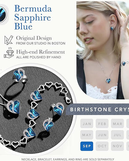 Leafael Infinity Love Heart Link Bracelets, Birthstone or Healing Stone Crystal Bracelet for Women, Silver Tone Jewelry Gifts for Her, 7-inch Chain and 2-inch Extender