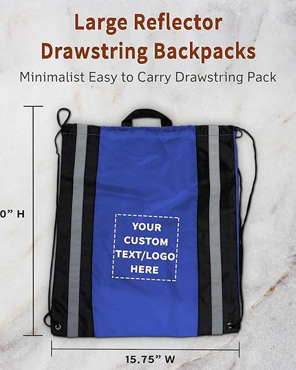 DISCOUNT PROMOS Custom Classic Polyester Drawstring Backpack Set of 10/50/100, Personalized Bulk Pack - Great for Travelling, Gym and for Everyday Use - Blue