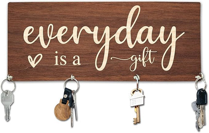 Yhtmbf Everyday is A Gift Wooden Key Holder for Wall - 5"x10" Key Organizer Hanger with 4 Hooks for Home Front Door Hallway Entryway Kitchen - Home Office Decor & Housewarming Gifts Supplies - A04