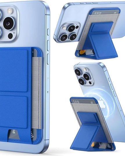 Magnetic Wallet for MagSafe With Adjustable Stand, Leather Card Holder for iPhone 16/15/14/13/12 Series (Not for Mini), 1 Slot, 6 Cards, Klein Blue