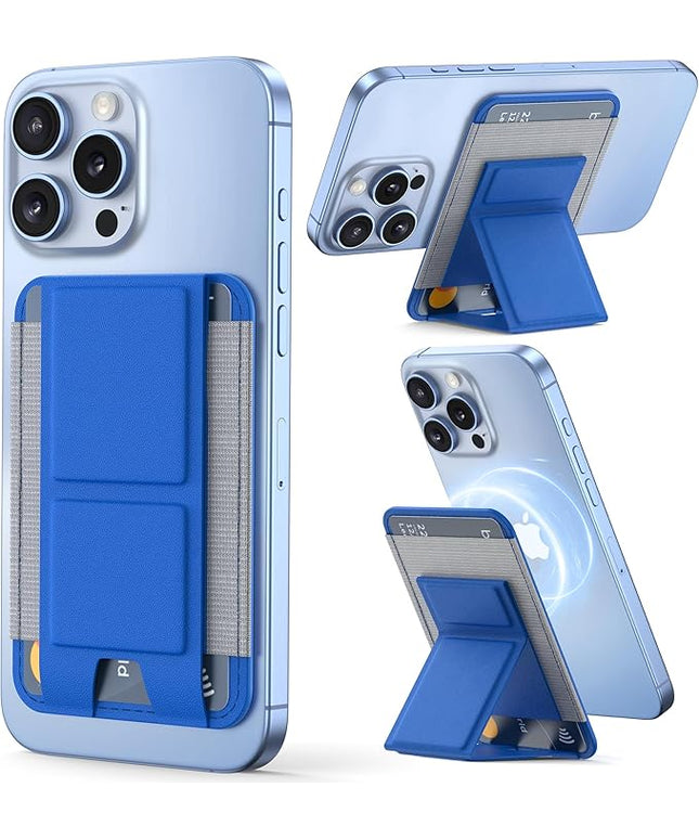 Magnetic Wallet for MagSafe With Adjustable Stand, Leather Card Holder for iPhone 16/15/14/13/12 Series (Not for Mini), 1 Slot, 6 Cards, Klein Blue