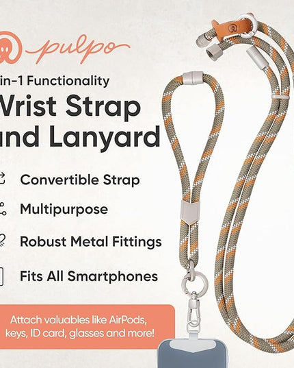 Pulpo 2 in 1 Anti Theft Phone Lanyard and Wrist Strap for iPhone and Android, Adjustable Cell Phone Leash and Universal Tether, Hands Free Strap for Travel Running and Everyday Use, Green & Orange