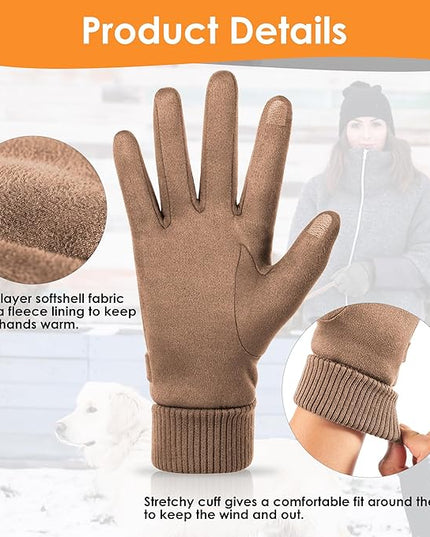Cold Weather Womens Gloves, Winter Gloves for Women Thermal Warm Fleece Lined, Touchscreen Gloves for Christmas Gifts