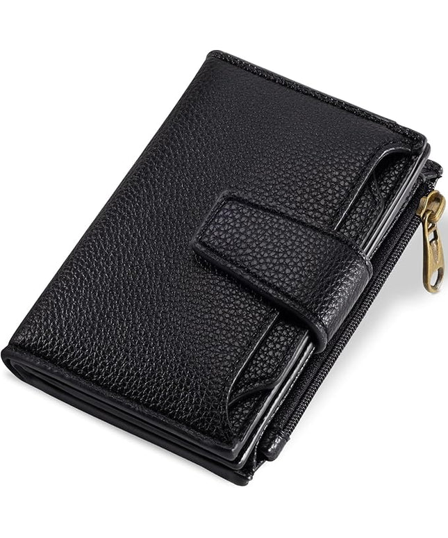 Airkit Small Wallet Women RFID Blocking Soft Leather Bifold Compact Card Holder Wallet for Women with Zipper Coin Pocket 4 ID Window