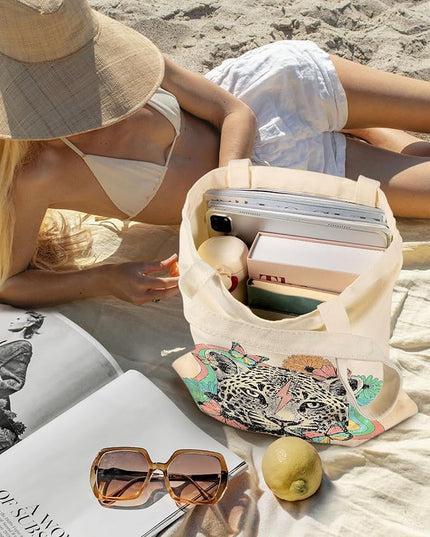 Aesthetic Canvas Tote Bag - Reusable Shoulder Tote Bag for Women Lady Casual Vacation, Shopping, Work, Gym