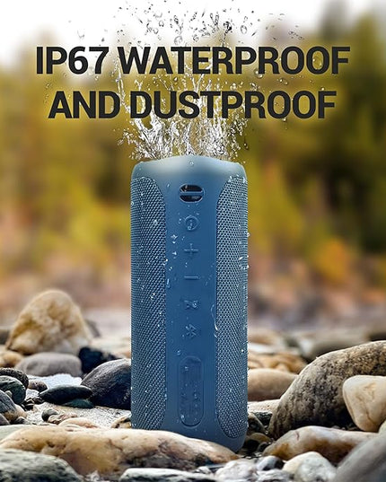 SOWO Waterproof Speaker Bluetooth Wireless- Portable Speaker Loud with Built-in Subwoofer and Tweeter, Extra Bass, Stereo Sound, IP67, Colorful Lights for Party, Outdoor, Camping - Blue